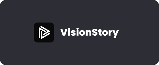 White VisionStory full logo on a dark backdrop