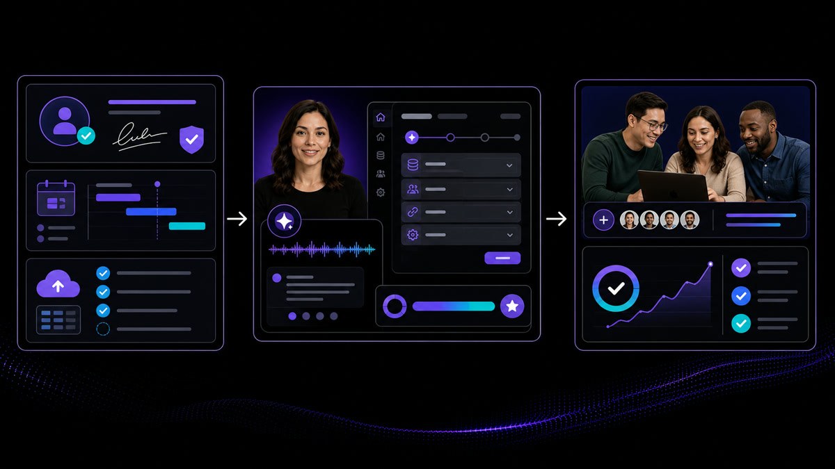 Customer onboarding video workflow turning an implementation deck into role-specific modules for a new account