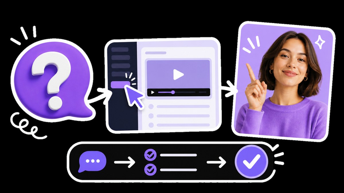 AI video for customer support workflow turning a help center article and a product recording into a narrated video answer