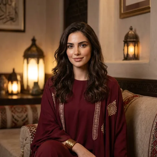 Professional woman in a burgundy dress