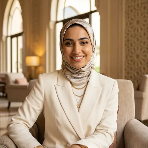 Professional woman wearing a hijab and cream blazer