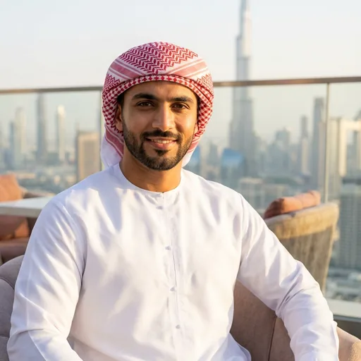 Professional man wearing a red keffiyeh