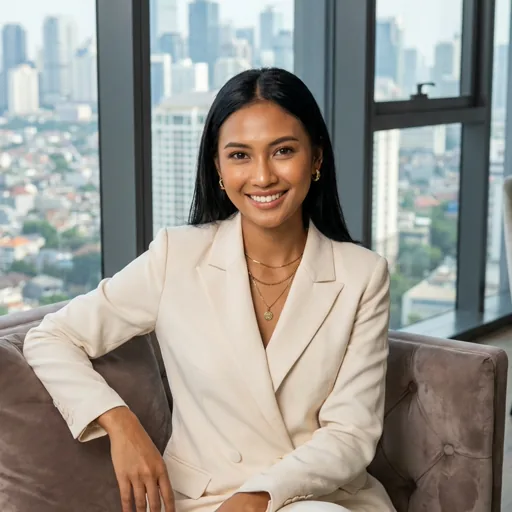 Professional woman in a cream blazer