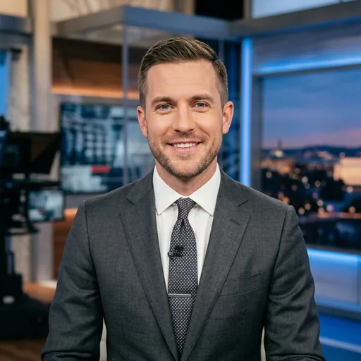 Professional man in a news studio