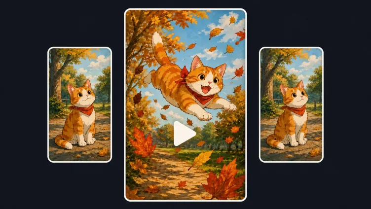 Hand-painted looping social video with a cat leaping and returning to a matching pose
