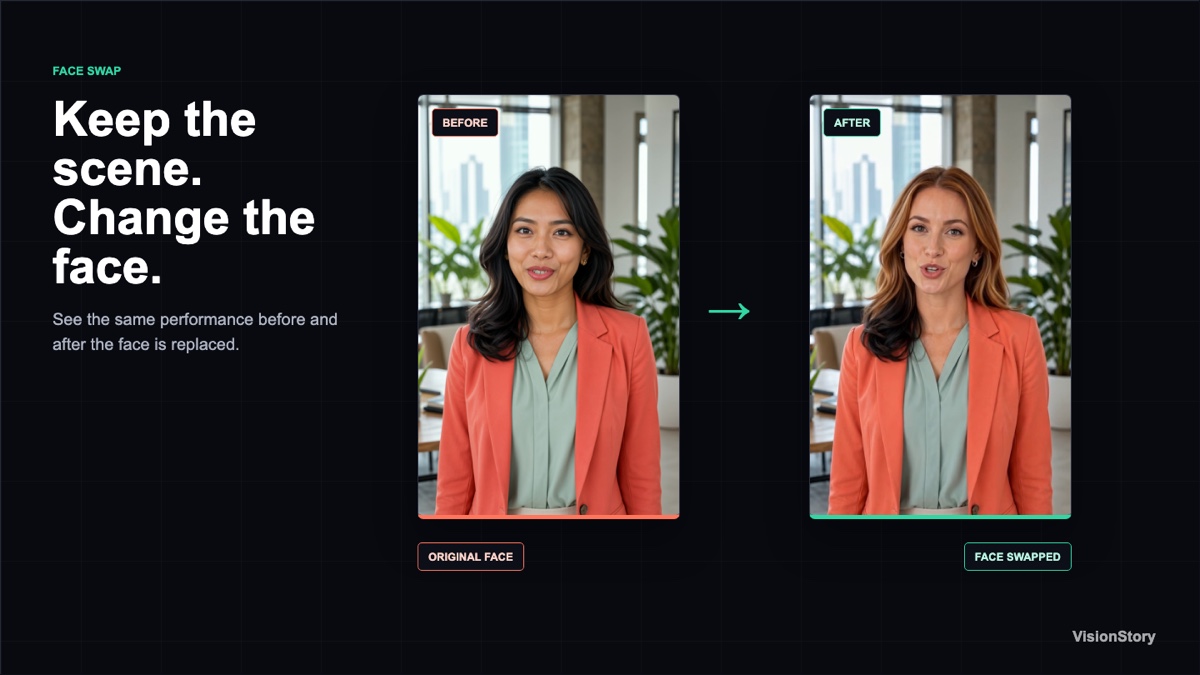 A real before-and-after comparison of a VisionStory face swap